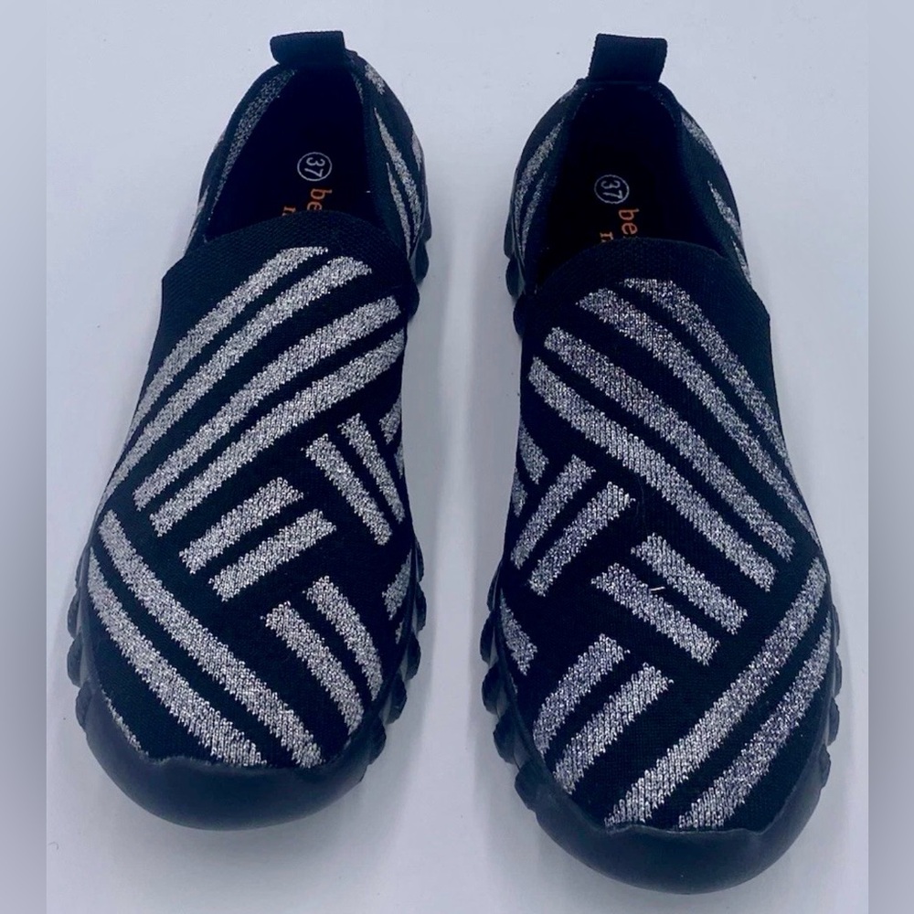 Bernie Mev PEPPA Black Grey Silver Sparkly Slip-On Comfort Wedge Shoes Sz 37 (6)